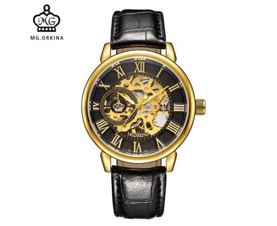 Men Leather Strap Automatic Simple Mechanical Waterproof Men Watch
