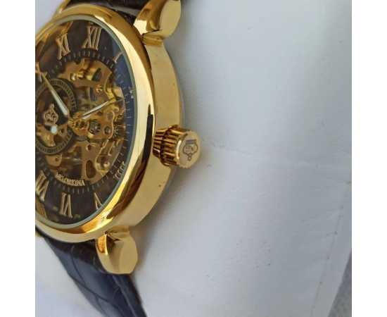 Men Leather Strap Automatic Simple Mechanical Waterproof Men Watch