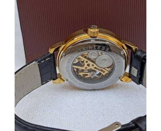 Men Leather Strap Automatic Simple Mechanical Waterproof Men Watch