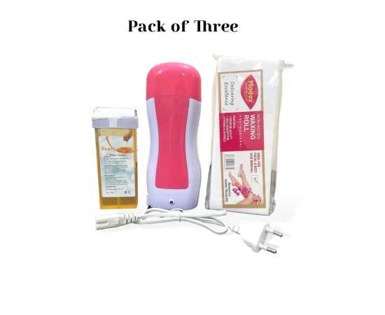 Hair Remover Depilatory Wax Heater With Wax Paper, Wax Roller -  Pack of 3