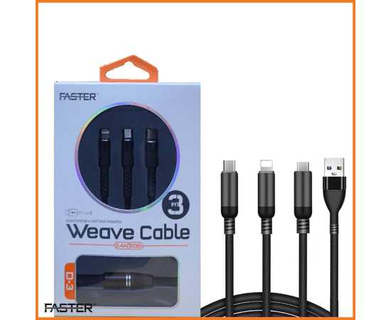 Faster D-3 Quick Charge Weave Data Cable 3-in-1