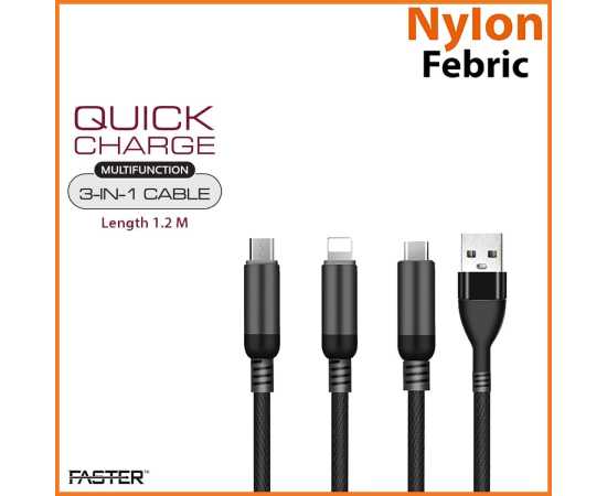 Faster D-3 Quick Charge Weave Data Cable 3-in-1