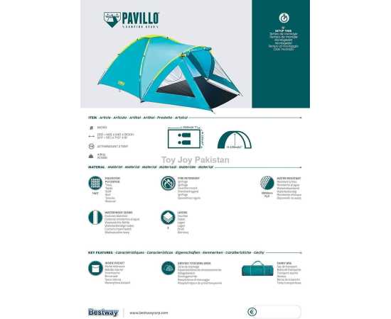 68090 Bestway Tent 3 Person Pavillo ActiveMount 3 Tent (11'6" x 7'10" x 51")