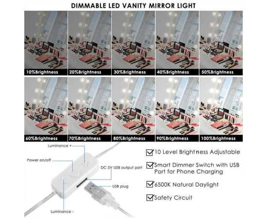 Hollywood Style LED Vanity Mirror Lights Bulbs - 10 LED