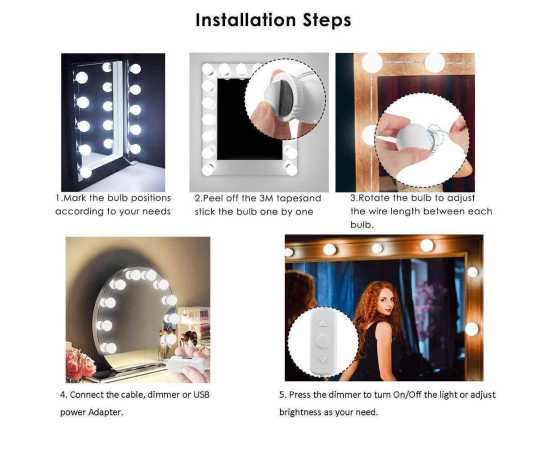 Hollywood Style LED Vanity Mirror Lights Bulbs - 10 LED