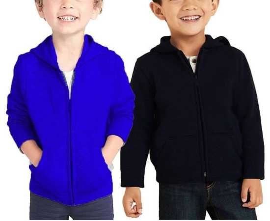 Plain Zip-Up Hoodie For Boys - 1-Piece