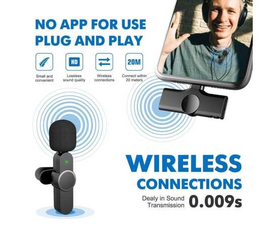 K8 Wireless Microphone Mic with type c and lightening connector