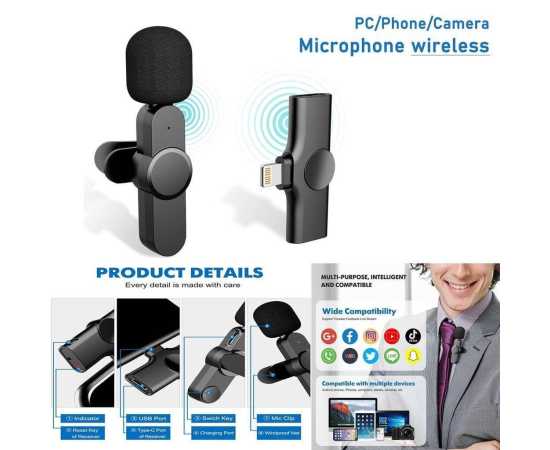 K8 Wireless Microphone Mic with type c and lightening connector
