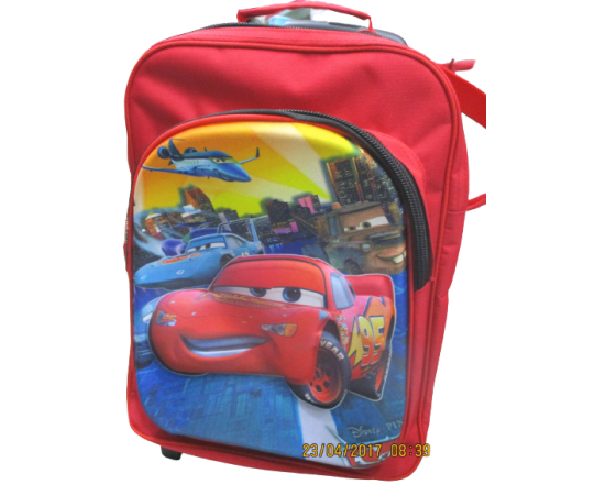 3D-Cartoon Character Trolley School Bag - Red