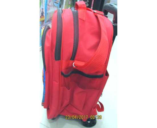 3D-Cartoon Character Trolley School Bag - Red