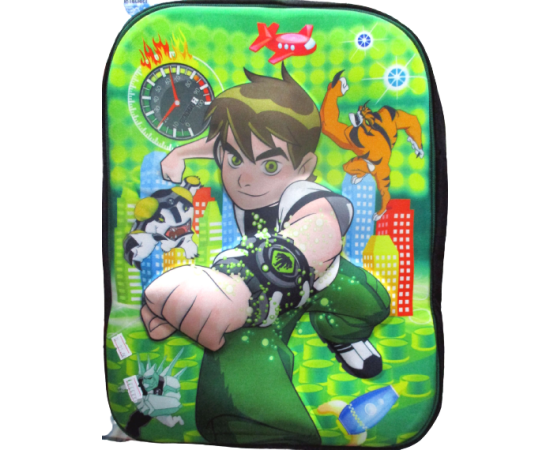 3D-Cartoon Character Ben Ten School Bag - Black & Green