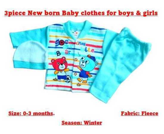 Newborn Baby 3 PCS Blue Suit For Boys And Girls - 1 Pack