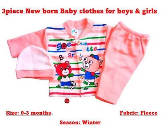 Newborn Baby 3 PCS Pink Suit For Boys And Girls - 1 Pack