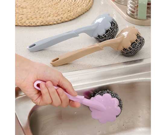 Stainless Steel Long Handle Wire Ball Brush Kitchen Washing Tool