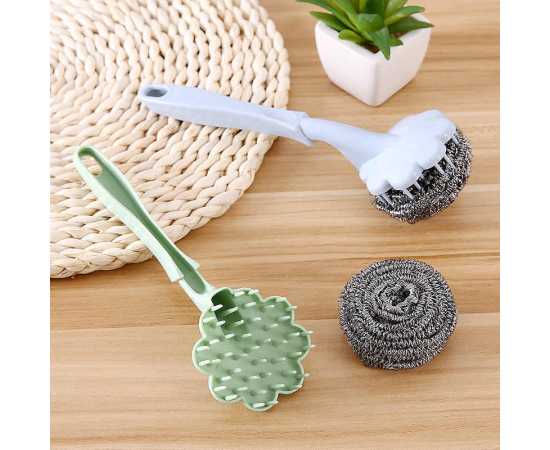 Stainless Steel Long Handle Wire Ball Brush Kitchen Washing Tool