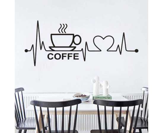 Coffee Heartbeat Designed Wall Stickers For Home Decor Lovers 2 X 1 Feet