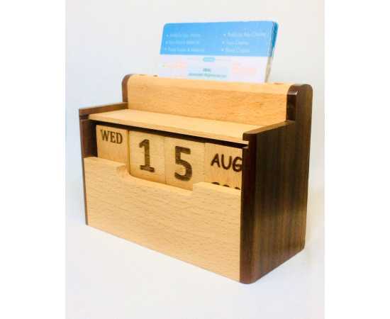 Wooden Table Pen Stand Forever Calendar Card Holder