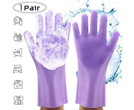 Kitchen Dishes Washing Hand Cleaning Purple Waterproof Gloves - 1 Pair