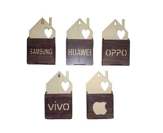 Wall Wooden Charging Mobile Holder - Pack Of 5