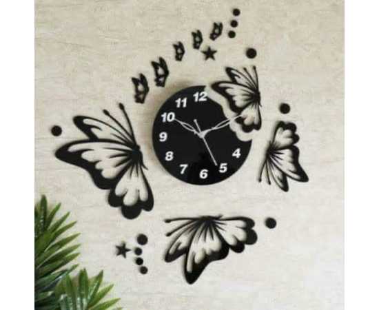 Wooden Wall Clock with stars and Flying Butterfly