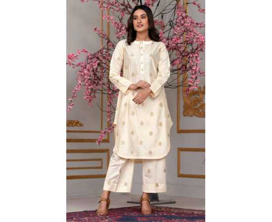 Bint al Bilaad Khadi Viscose Embroidered Suit For Women - White - Pack of 2 PCS Bint al Bilaad Khadi Viscose Embroidered Suit For Women - White - Pack of 2 PCS