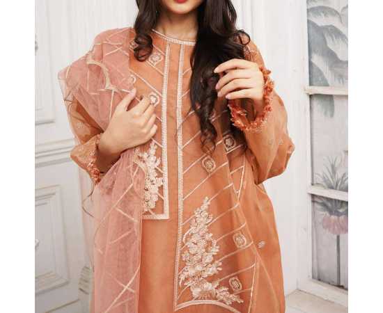 Bint al Bilaad Fancy Stylish Embroidered Suit For Women - Orange - Pack of 3 PCS Bint al Bilaad Fancy Stylish Embroidered Suit For Women - Orange - Pack of 3 PCS