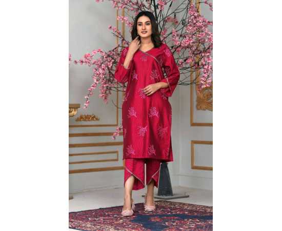 Bint al Bilaad Khadi Viscose Embroidered Suit For Women - Red - Pack of 2 PCS Bint al Bilaad Khadi Viscose Embroidered Suit For Women - Red - Pack of 2 PCS