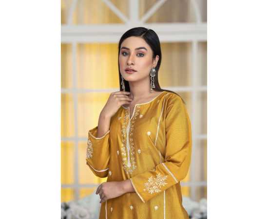 Bint al Bilaad Khadi Viscose Stylish Embroidered Suit For Women - Yellow - Pack of 2 PCS Bint al Bilaad Khadi Viscose Stylish Embroidered Suit For Women - Yellow - Pack of 2 PCS