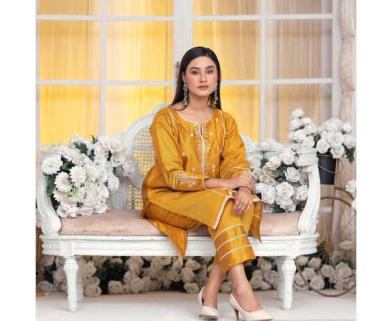 Bint al Bilaad Khadi Viscose Stylish Embroidered Suit For Women - Yellow - Pack of 2 PCS Bint al Bilaad Khadi Viscose Stylish Embroidered Suit For Women - Yellow - Pack of 2 PCS