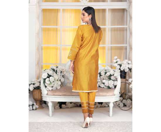 Bint al Bilaad Khadi Viscose Stylish Embroidered Suit For Women - Yellow - Pack of 2 PCS Bint al Bilaad Khadi Viscose Stylish Embroidered Suit For Women - Yellow - Pack of 2 PCS