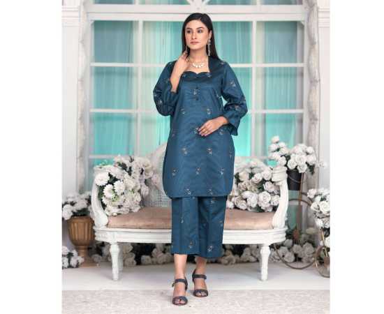 Bint al Bilaad Khadi Viscose Embroidered Suit For Women - Blue - Pack of 2 PCS Bint al Bilaad Khadi Viscose Embroidered Suit For Women - Blue - Pack of 2 PCS