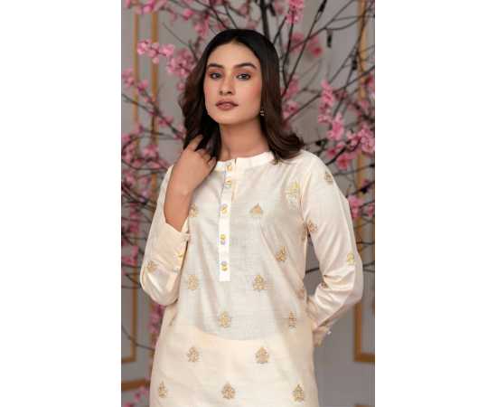 Bint al Bilaad Khadi Viscose Embroidered Suit For Women - White - Pack of 2 PCS Bint al Bilaad Khadi Viscose Embroidered Suit For Women - White - Pack of 2 PCS