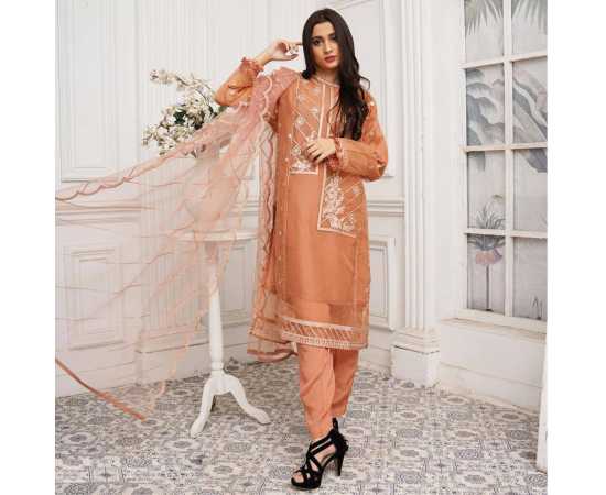 Bint al Bilaad Fancy Stylish Embroidered Suit For Women - Orange - Pack of 3 PCS Bint al Bilaad Fancy Stylish Embroidered Suit For Women - Orange - Pack of 3 PCS