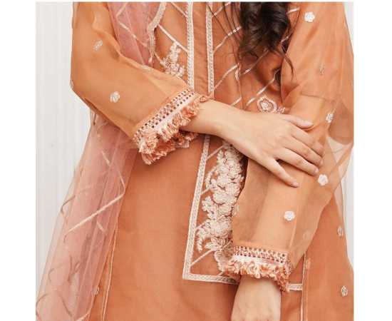 Bint al Bilaad Fancy Stylish Embroidered Suit For Women - Orange - Pack of 3 PCS Bint al Bilaad Fancy Stylish Embroidered Suit For Women - Orange - Pack of 3 PCS