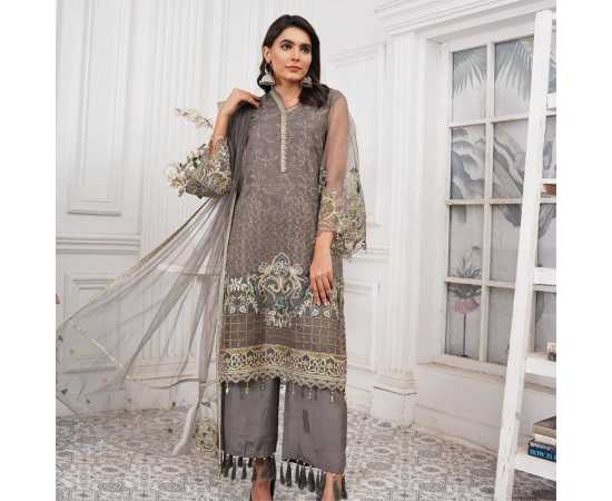 Bint al Bilaad Fancy Stylish Embroidered Suit For Women -  Grey - Pack of 3 PCS Bint al Bilaad Fancy Stylish Embroidered Suit For Women -  Grey - Pack of 3 PCS