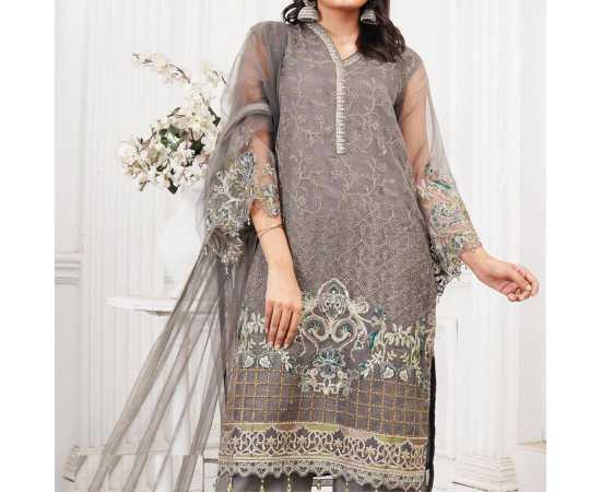 Bint al Bilaad Fancy Stylish Embroidered Suit For Women -  Grey - Pack of 3 PCS Bint al Bilaad Fancy Stylish Embroidered Suit For Women -  Grey - Pack of 3 PCS