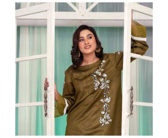 Bint al Bilaad Khadi Viscose Embroidered Suit For Women - Green - Pack of 2 PCS Bint al Bilaad Khadi Viscose Embroidered Suit For Women - Green - Pack of 2 PCS