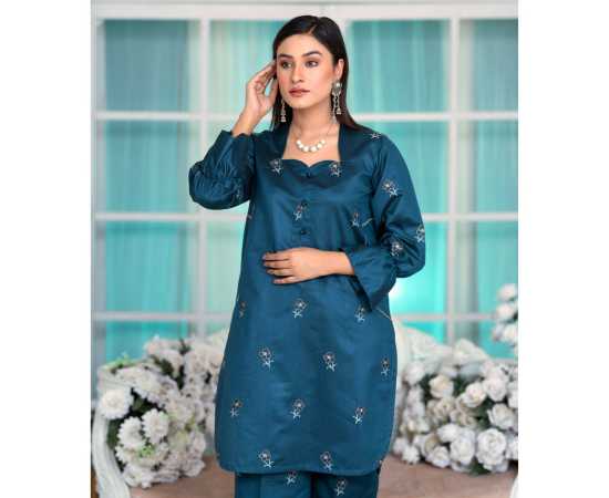 Bint al Bilaad Khadi Viscose Embroidered Suit For Women - Blue - Pack of 2 PCS Bint al Bilaad Khadi Viscose Embroidered Suit For Women - Blue - Pack of 2 PCS