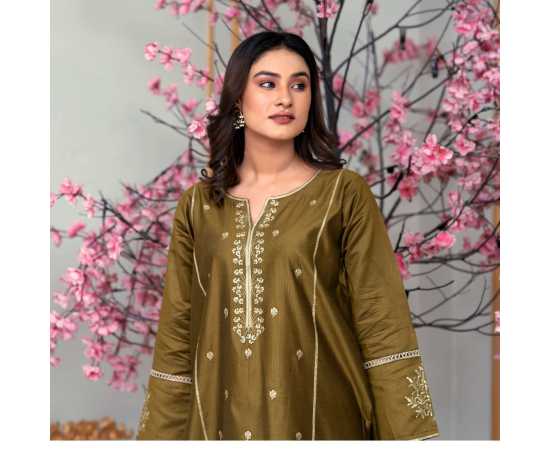 Bint al Bilaad Khadi Viscose Stylish Embroidered Suit For Women - Green - Pack of 2 PCS Bint al Bilaad Khadi Viscose Stylish Embroidered Suit For Women - Green - Pack of 2 PCS