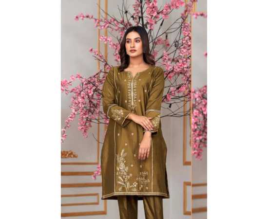 Bint al Bilaad Khadi Viscose Stylish Embroidered Suit For Women - Green - Pack of 2 PCS Bint al Bilaad Khadi Viscose Stylish Embroidered Suit For Women - Green - Pack of 2 PCS