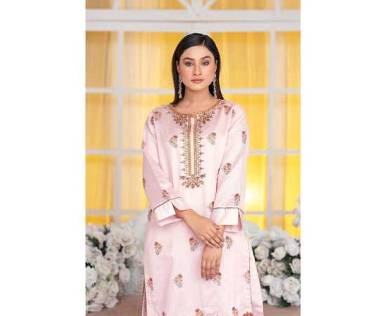 Bint al Bilaad Khadi Viscose Fancy Embroidered Suit For Women - Light Pink - Pack of 2 PCS Bint al Bilaad Khadi Viscose Fancy Embroidered Suit For Women - Light Pink - Pack of 2 PCS