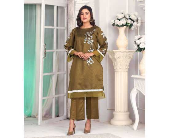 Bint al Bilaad Khadi Viscose Embroidered Suit For Women - Green - Pack of 2 PCS Bint al Bilaad Khadi Viscose Embroidered Suit For Women - Green - Pack of 2 PCS