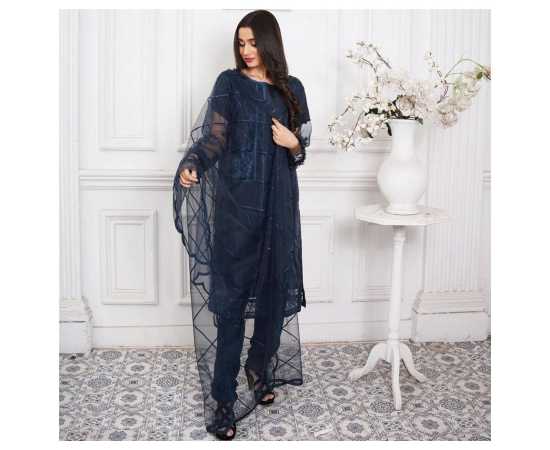 Bint al Bilaad Fancy Stylish Embroidered Suit For Women - Blue - Pack of 3 PCS Bint al Bilaad Fancy Stylish Embroidered Suit For Women - Blue - Pack of 3 PCS