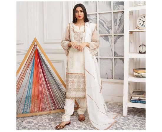 Bint al Bilaad Fancy Embroidered Suit For Women - Off White - Pack of 3 PCS Bint al Bilaad Fancy Embroidered Suit For Women - Off White - Pack of 3 PCS