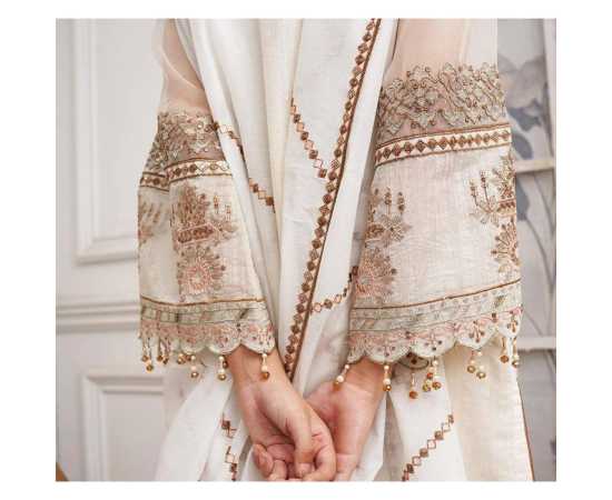 Bint al Bilaad Fancy Embroidered Suit For Women - Off White - Pack of 3 PCS Bint al Bilaad Fancy Embroidered Suit For Women - Off White - Pack of 3 PCS