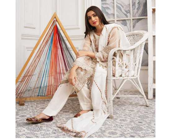 Bint al Bilaad Fancy Embroidered Suit For Women - Off White - Pack of 3 PCS Bint al Bilaad Fancy Embroidered Suit For Women - Off White - Pack of 3 PCS