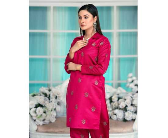 Bint al Bilaad Khadi Viscose Embroidered Suit For Women - Pink - Pack of 2 PCS Bint al Bilaad Khadi Viscose Embroidered Suit For Women - Pink - Pack of 2 PCS