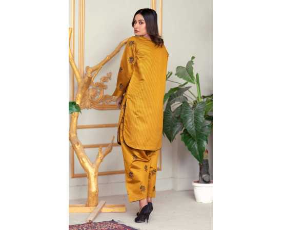 Bint al Bilaad Khadi Viscose Embroidered Suit For Women - Yellow - Pack of 2 PCS Bint al Bilaad Khadi Viscose Embroidered Suit For Women - Yellow - Pack of 2 PCS