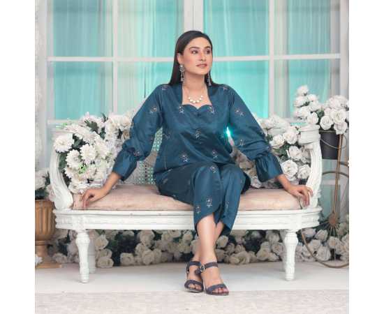 Bint al Bilaad Khadi Viscose Embroidered Suit For Women - Blue - Pack of 2 PCSBint al Bilaad Khadi Viscose Embroidered Suit For Women - Blue - Pack of 2 PCS Bint al Bilaad Khadi Viscose Embroidered Suit For Women - Blue - Pack of 2 PCSBint al Bilaad Khadi Viscose Embroidered Suit For Women - Blue - Pack of 2 PCS