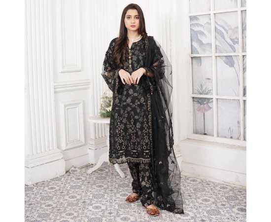 Bint al Bilaad Fancy Embroidered Suit For Women - Black - Pack of 3 PCS Bint al Bilaad Fancy Embroidered Suit For Women - Black - Pack of 3 PCS
